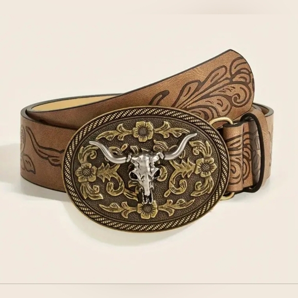 boutiques Accessories - Cahuteee Brown Western Embossed Belt